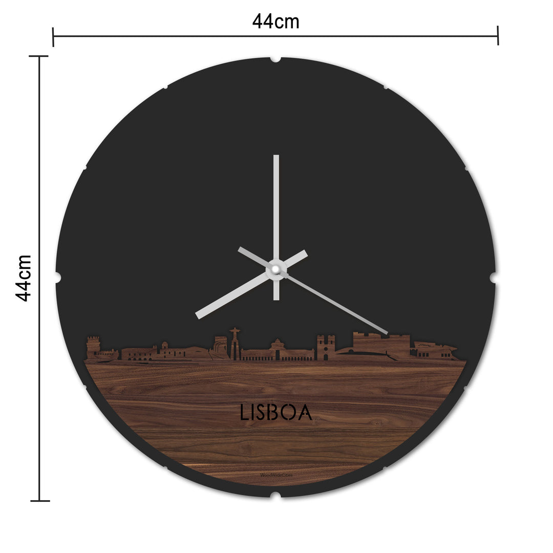 Skyline Klok Rond Lisboa Bamboe houten cadeau decoratie relatiegeschenk van WoodWideCities