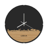 Skyline Klok Rond Lisboa Bamboe houten cadeau decoratie relatiegeschenk van WoodWideCities