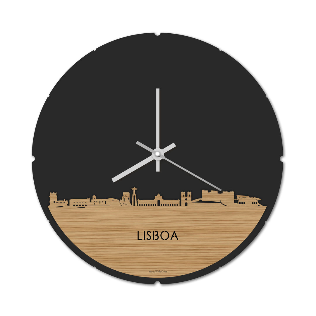 Skyline Klok Rond Lisboa Bamboe houten cadeau decoratie relatiegeschenk van WoodWideCities