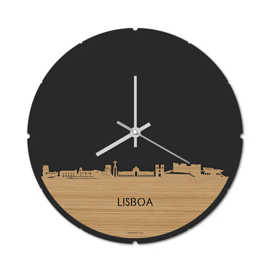 Skyline Klok Rond Lisboa Bamboe houten cadeau decoratie relatiegeschenk van WoodWideCities