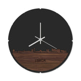 Skyline Klok Rond Lisboa Noten houten cadeau decoratie relatiegeschenk van WoodWideCities