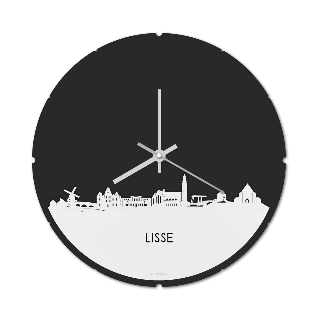 Skyline Klok Rond Lisse Wit glanzend gerecycled kunststof cadeau decoratie relatiegeschenk van WoodWideCities