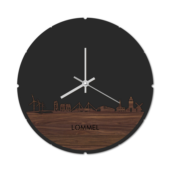 Skyline Klok Rond Lommel Noten houten cadeau decoratie relatiegeschenk van WoodWideCities