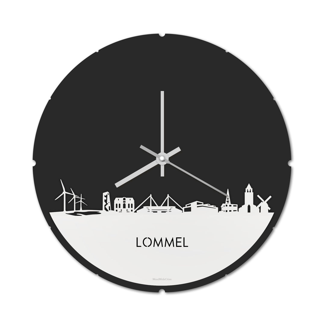 Skyline Klok Rond Lommel Wit glanzend gerecycled kunststof cadeau decoratie relatiegeschenk van WoodWideCities