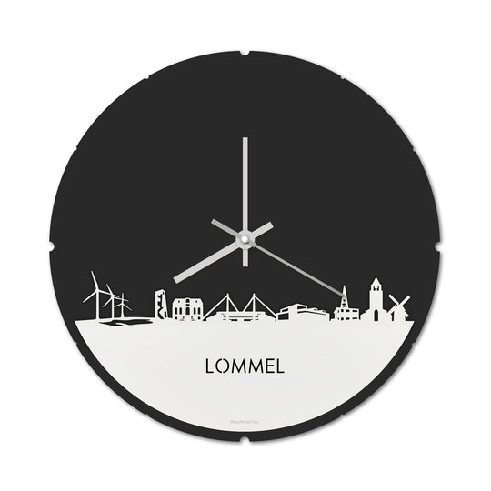 Skyline Klok Rond Lommel Wit glanzend gerecycled kunststof cadeau decoratie relatiegeschenk van WoodWideCities