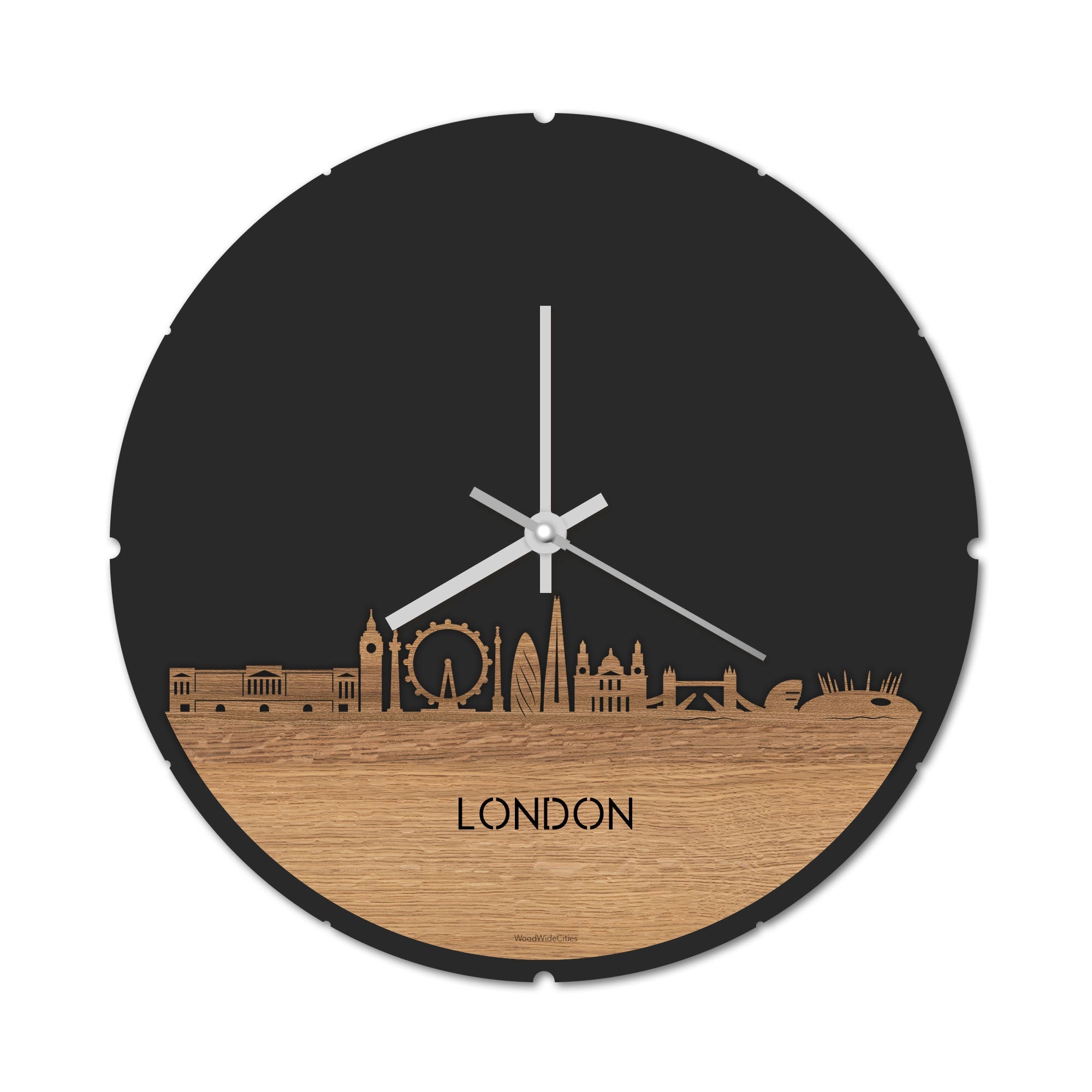 Skyline Klok Rond London Eiken houten cadeau decoratie relatiegeschenk van WoodWideCities