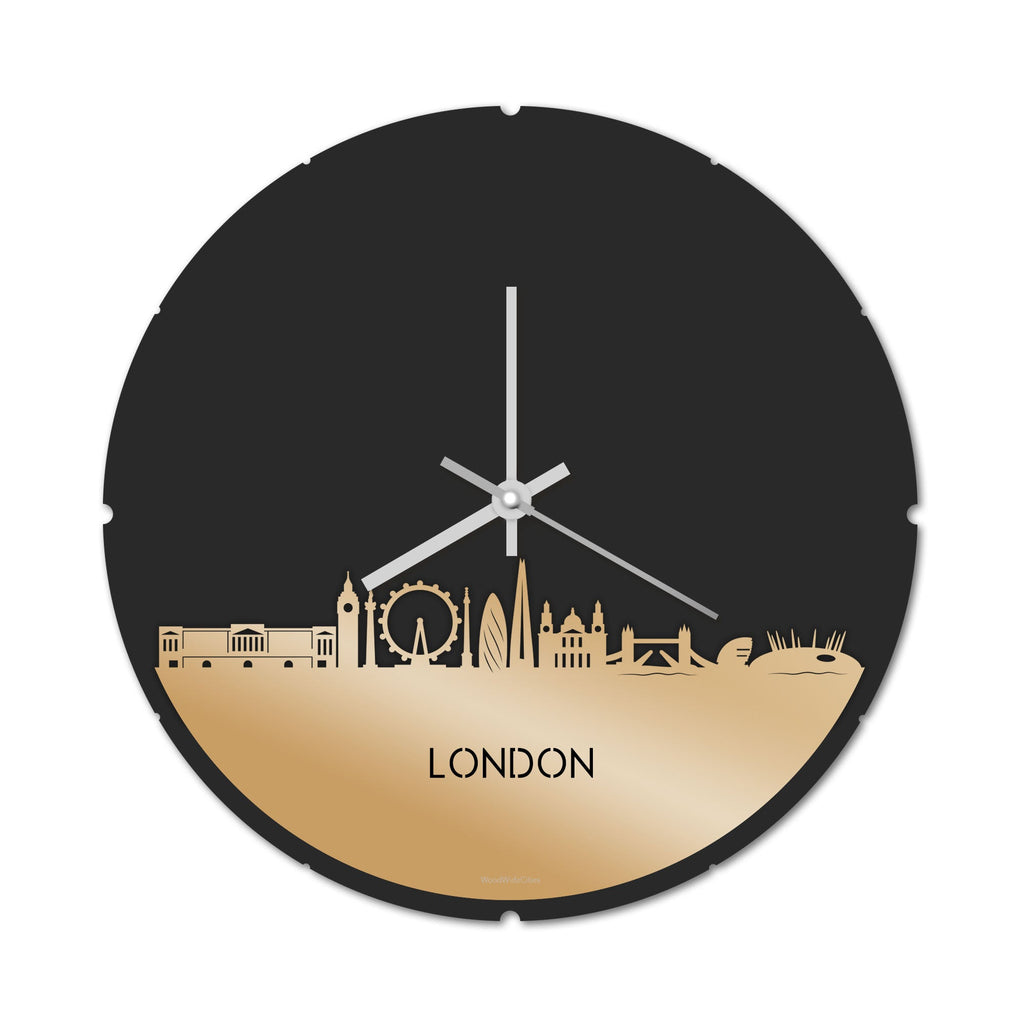 Skyline Klok Rond London Metallic Goud gerecycled kunststof cadeau decoratie relatiegeschenk van WoodWideCities