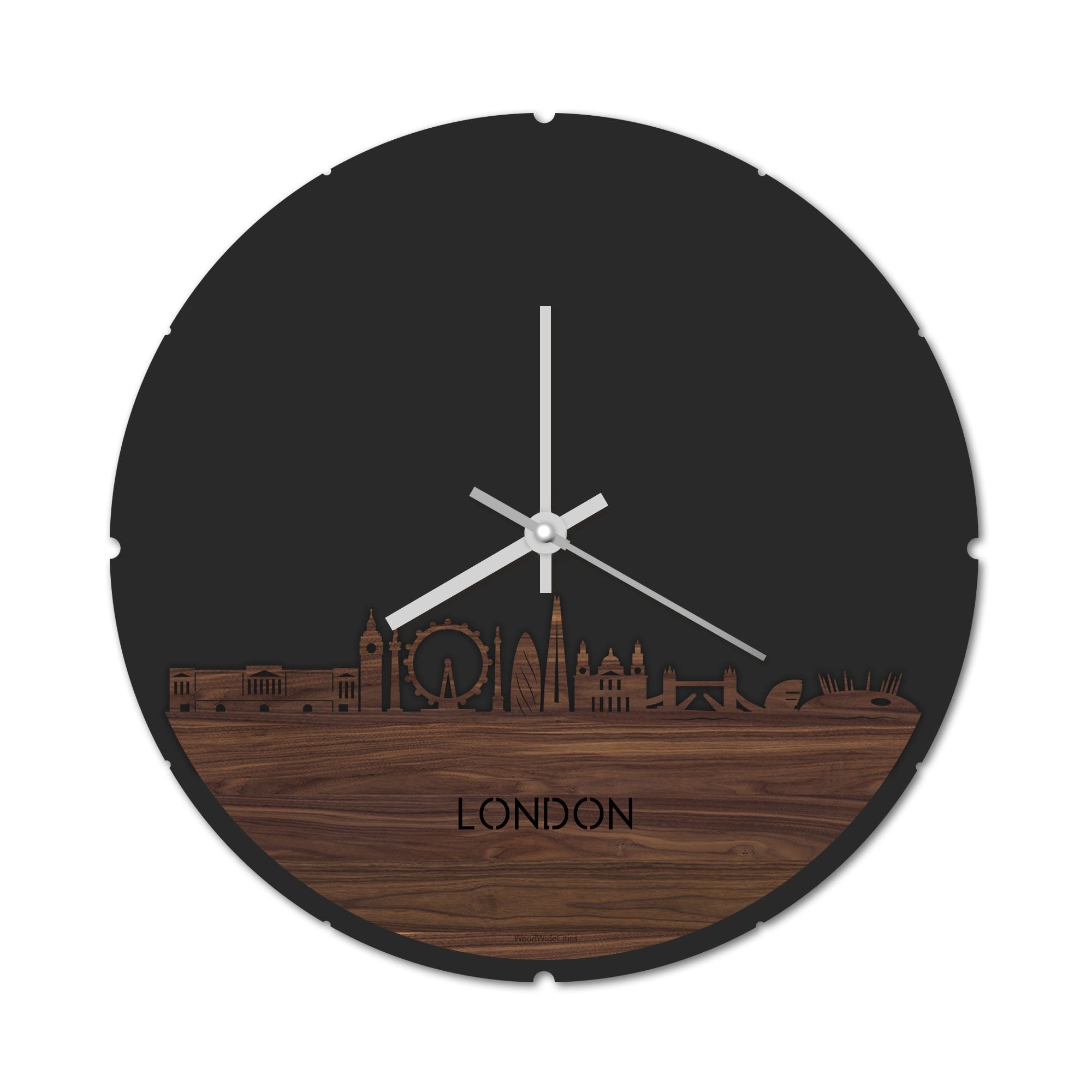 Skyline Klok Rond London Noten houten cadeau decoratie relatiegeschenk van WoodWideCities