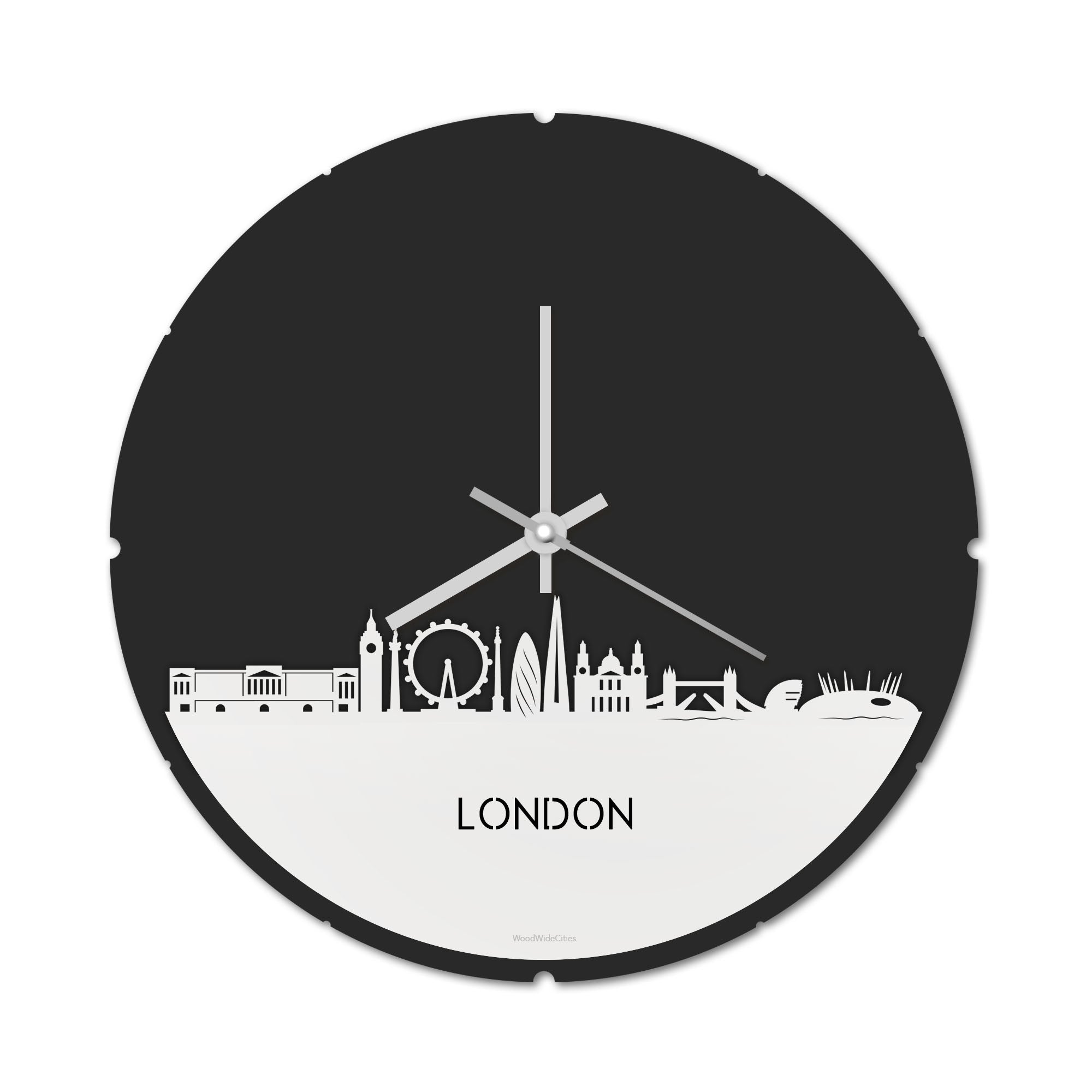 Skyline Klok Rond London Wit glanzend gerecycled kunststof cadeau decoratie relatiegeschenk van WoodWideCities