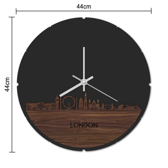 Skyline Klok Rond London Zwart glanzend gerecycled kunststof cadeau decoratie relatiegeschenk van WoodWideCities