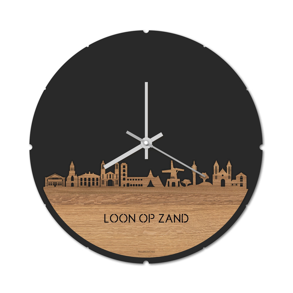 Skyline Klok Rond Loon op Zand Eiken houten cadeau decoratie relatiegeschenk van WoodWideCities