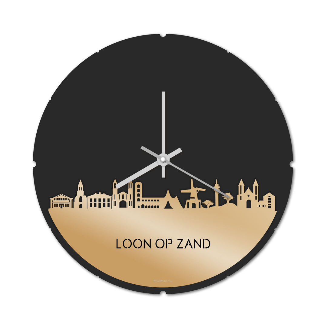 Skyline Klok Rond Loon op Zand Metallic Goud gerecycled kunststof cadeau decoratie relatiegeschenk van WoodWideCities