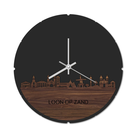 Skyline Klok Rond Loon op Zand Noten houten cadeau decoratie relatiegeschenk van WoodWideCities