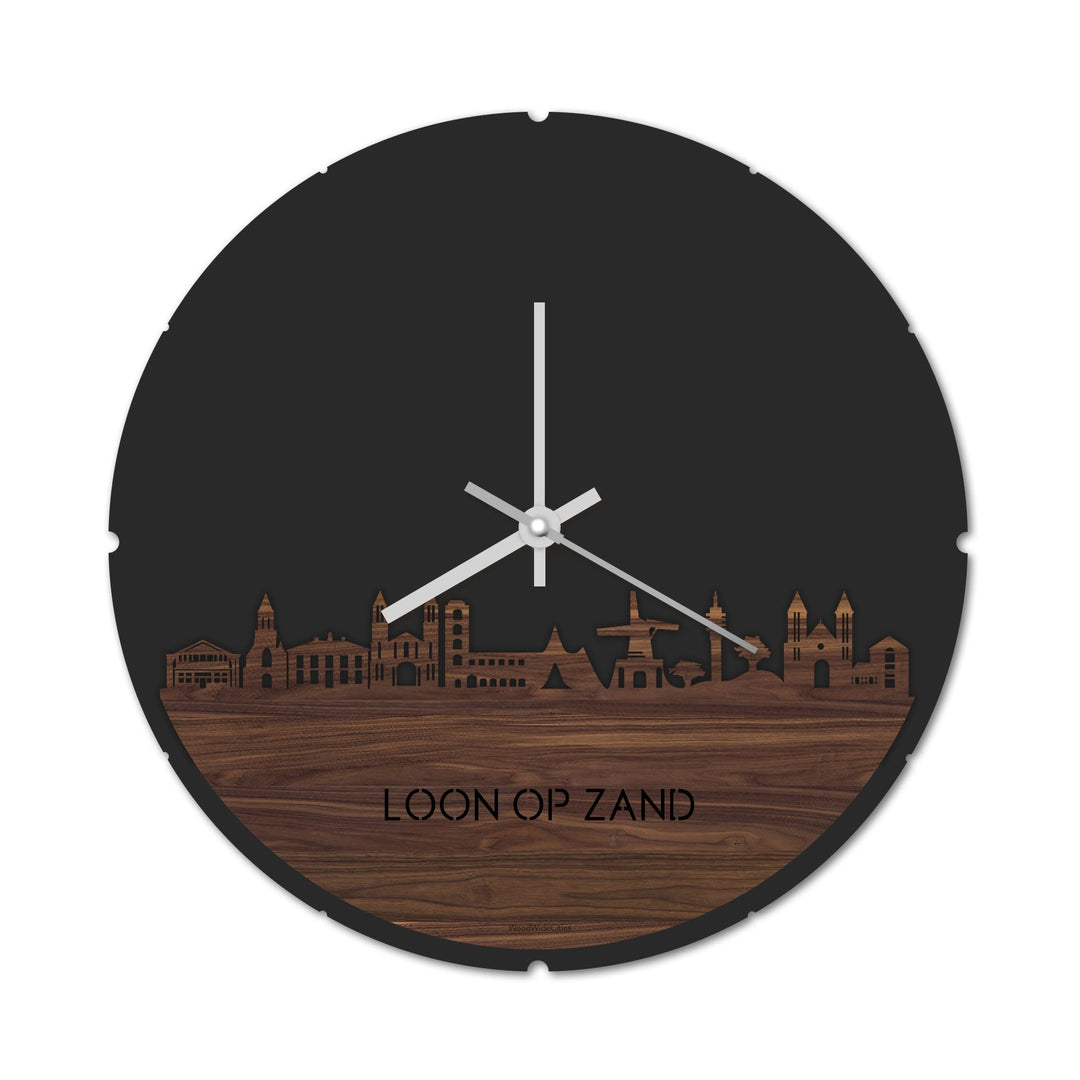 Skyline Klok Rond Loon op Zand Noten houten cadeau decoratie relatiegeschenk van WoodWideCities
