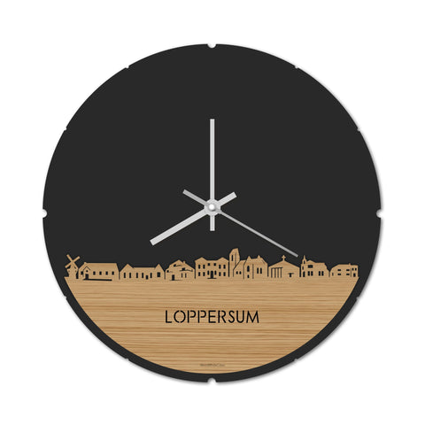 Skyline Klok Rond Loppersum Bamboe houten cadeau decoratie relatiegeschenk van WoodWideCities
