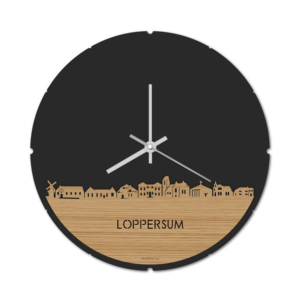 Skyline Klok Rond Loppersum Bamboe houten cadeau decoratie relatiegeschenk van WoodWideCities