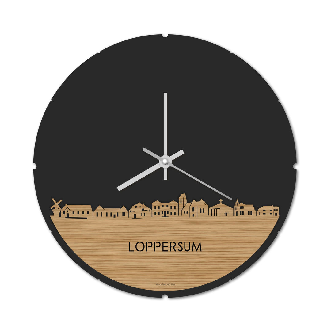 Skyline Klok Rond Loppersum Bamboe houten cadeau decoratie relatiegeschenk van WoodWideCities