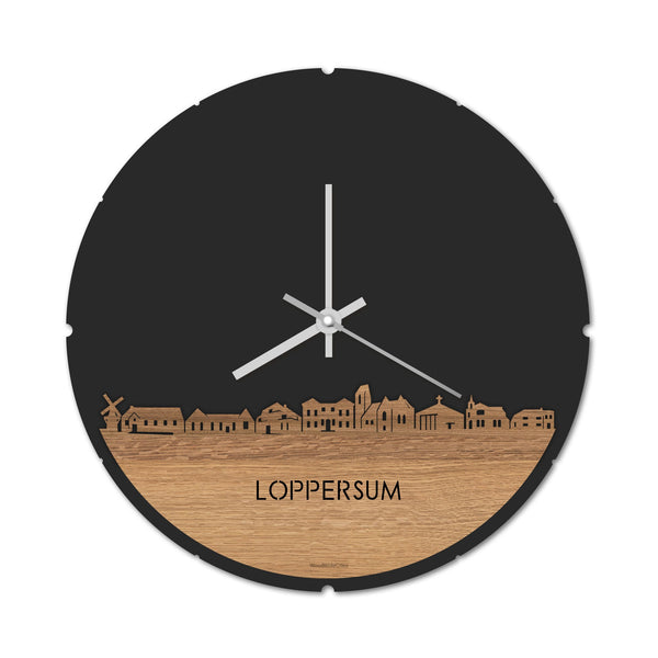 Skyline Klok Rond Loppersum Eiken houten cadeau decoratie relatiegeschenk van WoodWideCities