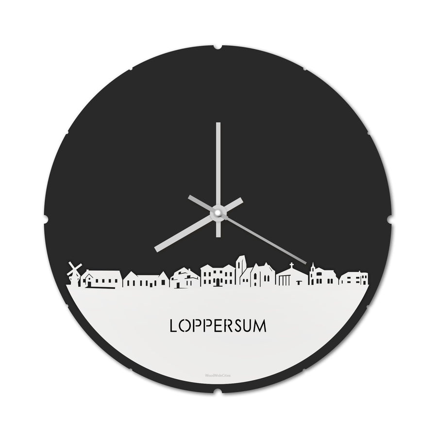 Skyline Klok Rond Loppersum Wit glanzend gerecycled kunststof cadeau decoratie relatiegeschenk van WoodWideCities