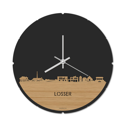 Skyline Klok Rond Losser Bamboe houten cadeau decoratie relatiegeschenk van WoodWideCities