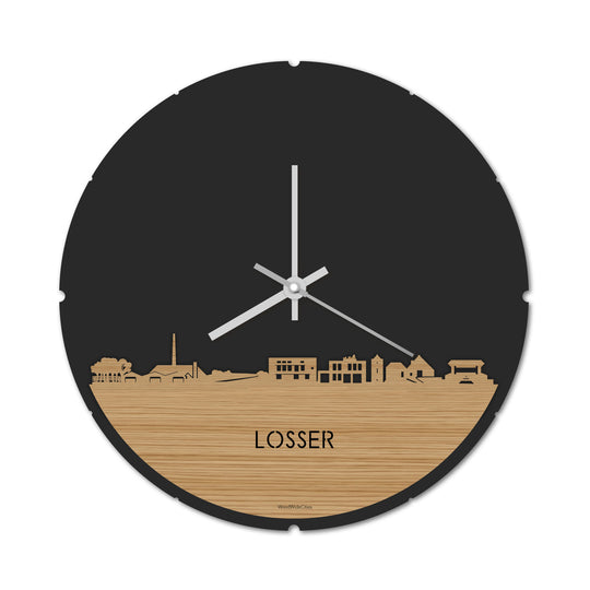 Skyline Klok Rond Losser Bamboe houten cadeau decoratie relatiegeschenk van WoodWideCities