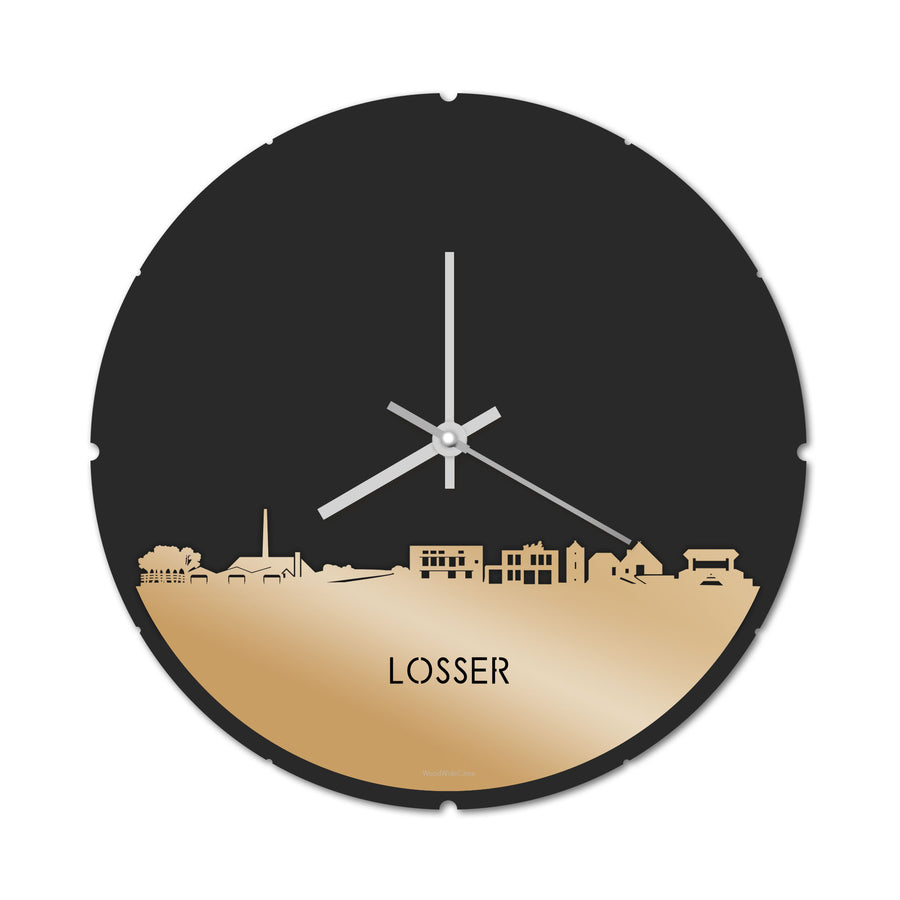 Skyline Klok Rond Losser Metallic Goud gerecycled kunststof cadeau decoratie relatiegeschenk van WoodWideCities