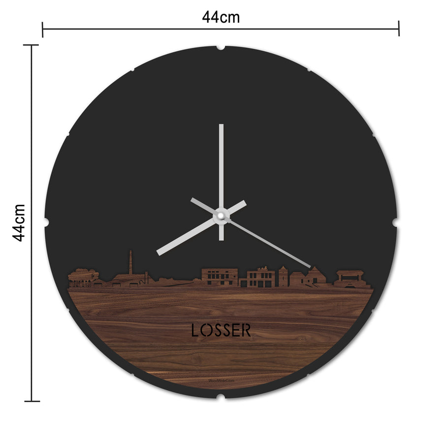Skyline Klok Rond Losser Noten houten cadeau decoratie relatiegeschenk van WoodWideCities