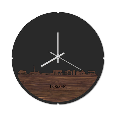 Skyline Klok Rond Losser Noten houten cadeau decoratie relatiegeschenk van WoodWideCities