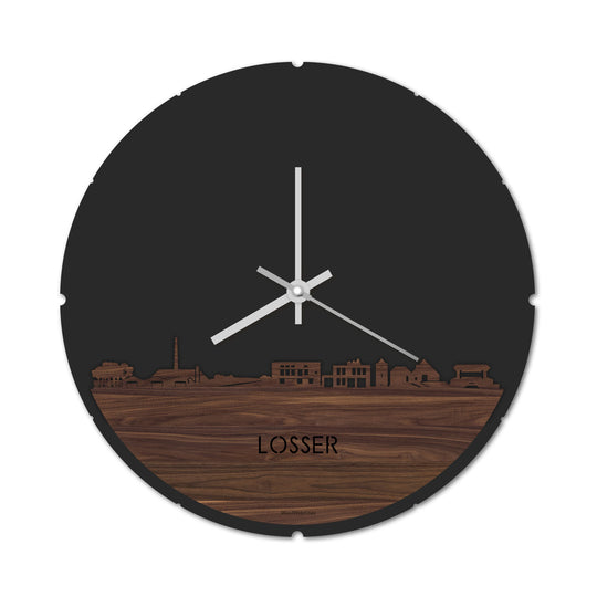 Skyline Klok Rond Losser Noten houten cadeau decoratie relatiegeschenk van WoodWideCities