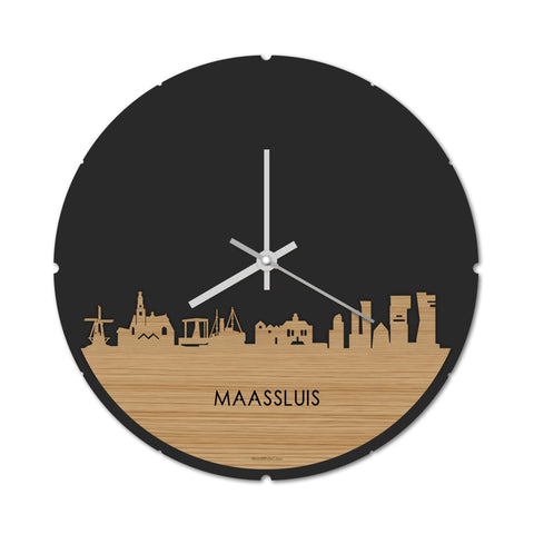 Skyline Klok Rond Maassluis Bamboe houten cadeau decoratie relatiegeschenk van WoodWideCities