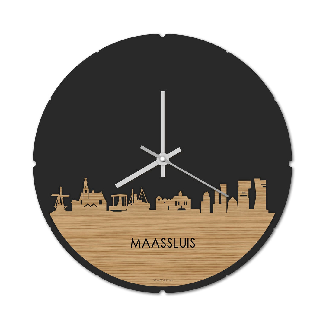 Skyline Klok Rond Maassluis Bamboe houten cadeau decoratie relatiegeschenk van WoodWideCities