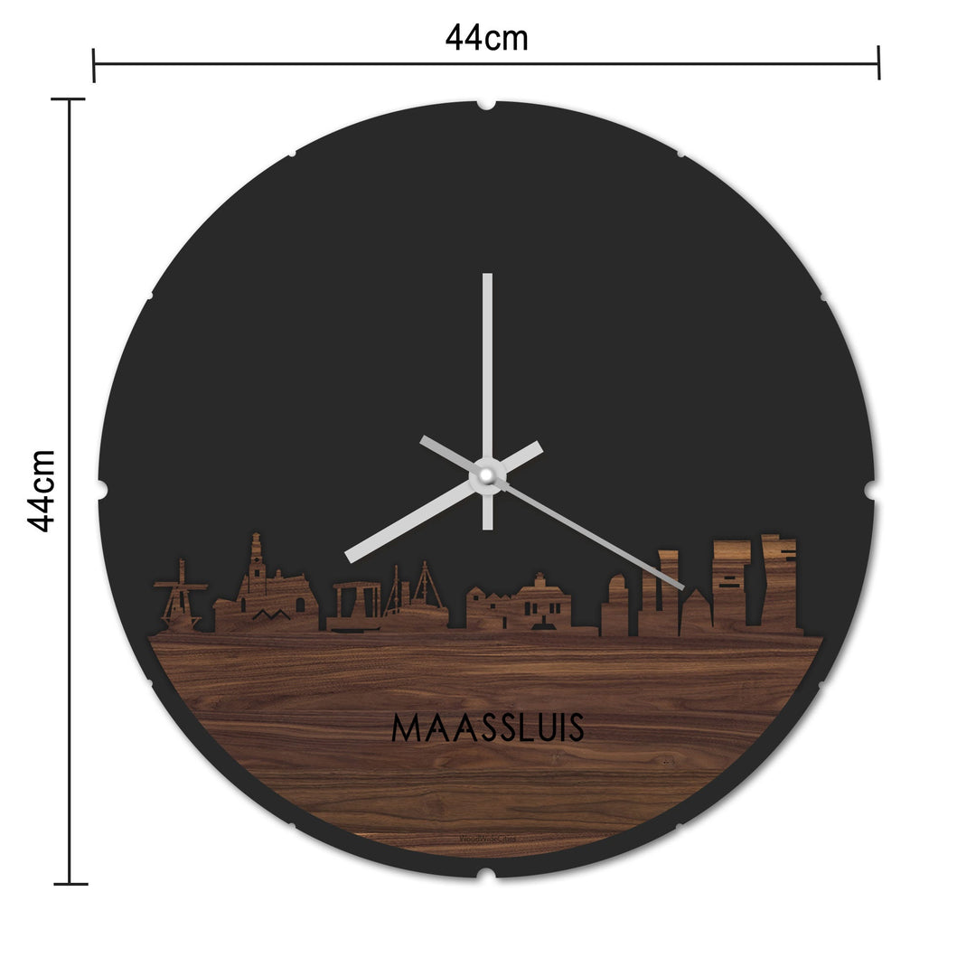 Skyline Klok Rond Maassluis Palissander houten cadeau decoratie relatiegeschenk van WoodWideCities