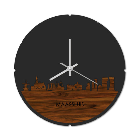 Skyline Klok Rond Maassluis Palissander houten cadeau decoratie relatiegeschenk van WoodWideCities