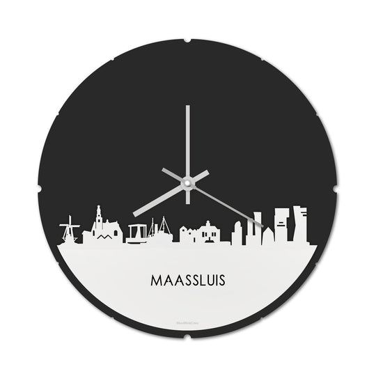 Skyline Klok Rond Maassluis Wit glanzend gerecycled kunststof cadeau decoratie relatiegeschenk van WoodWideCities
