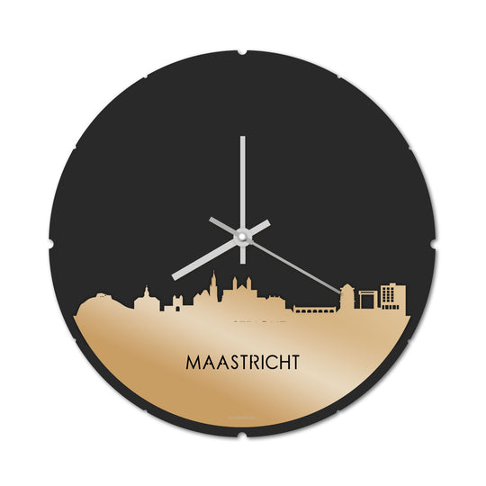 Skyline Klok Rond Maastricht Metallic Goud gerecycled kunststof cadeau decoratie relatiegeschenk van WoodWideCities