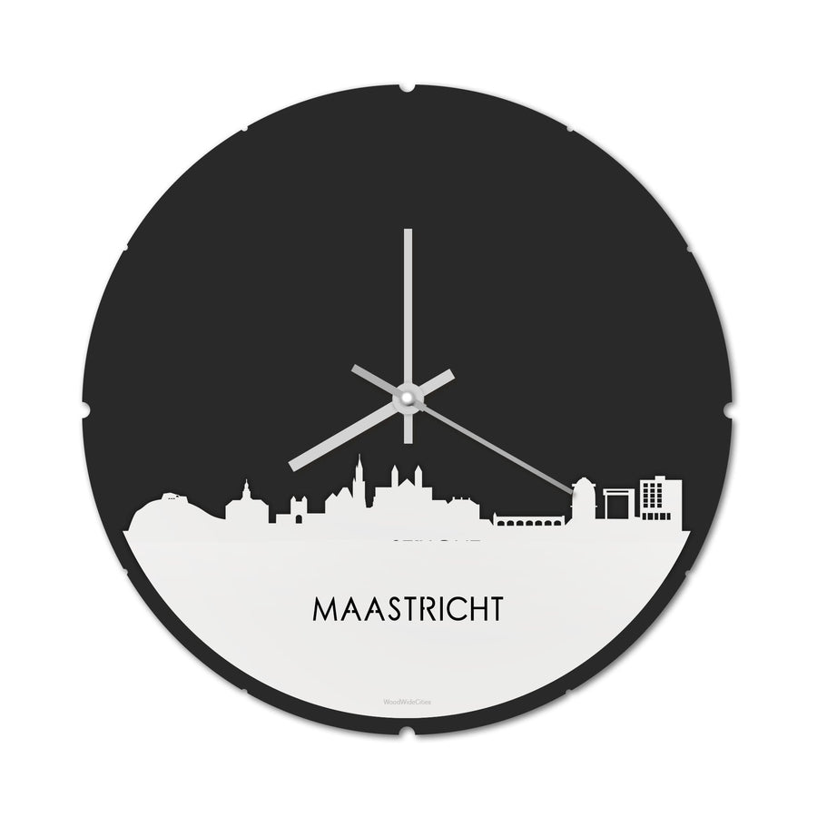 Skyline Klok Rond Maastricht Wit glanzend gerecycled kunststof cadeau decoratie relatiegeschenk van WoodWideCities