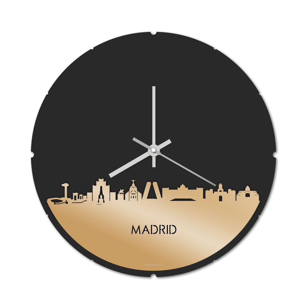 Skyline Klok Rond Madrid Metallic Goud gerecycled kunststof cadeau decoratie relatiegeschenk van WoodWideCities