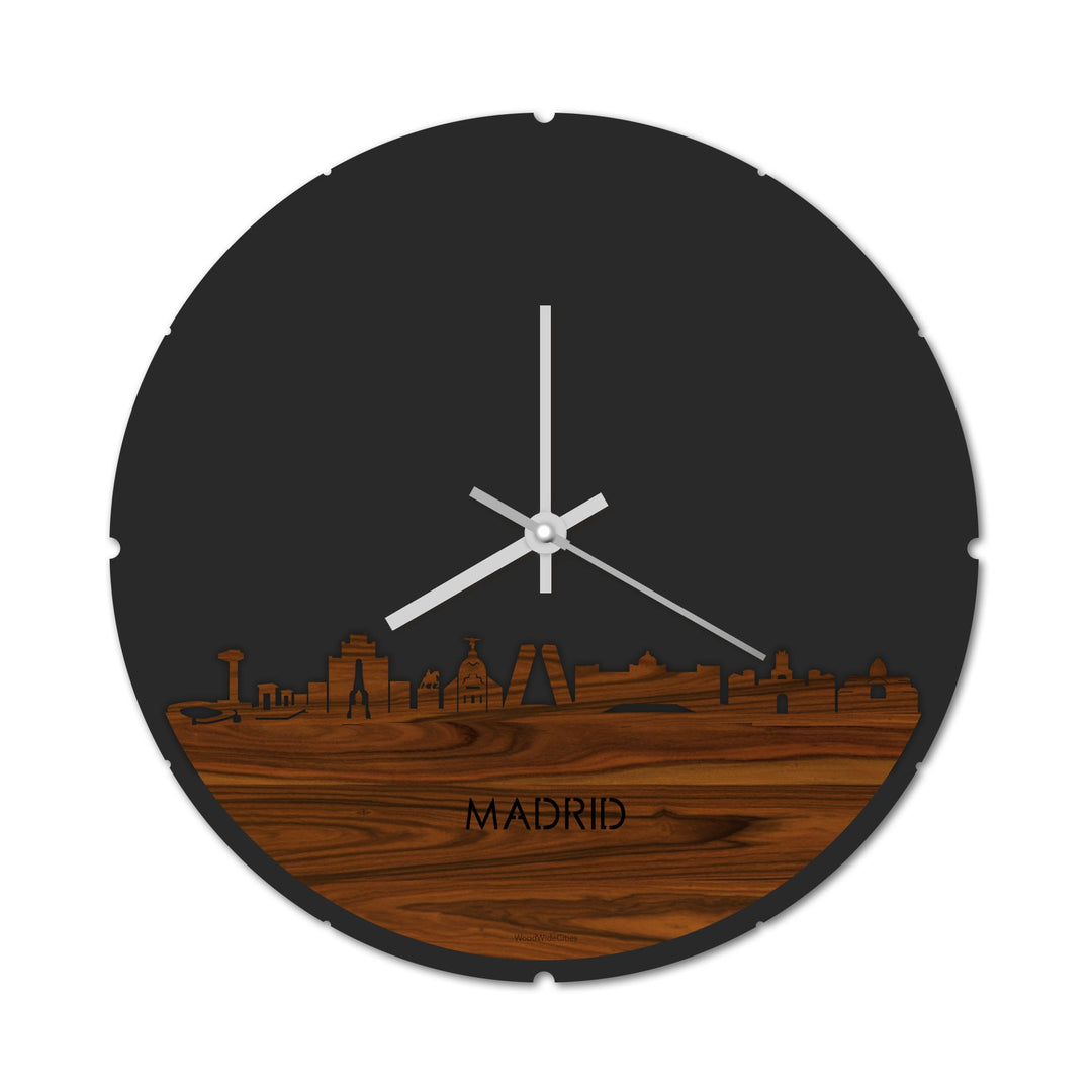 Skyline Klok Rond Madrid Palissander houten cadeau decoratie relatiegeschenk van WoodWideCities