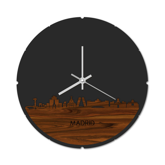 Skyline Klok Rond Madrid Palissander houten cadeau decoratie relatiegeschenk van WoodWideCities