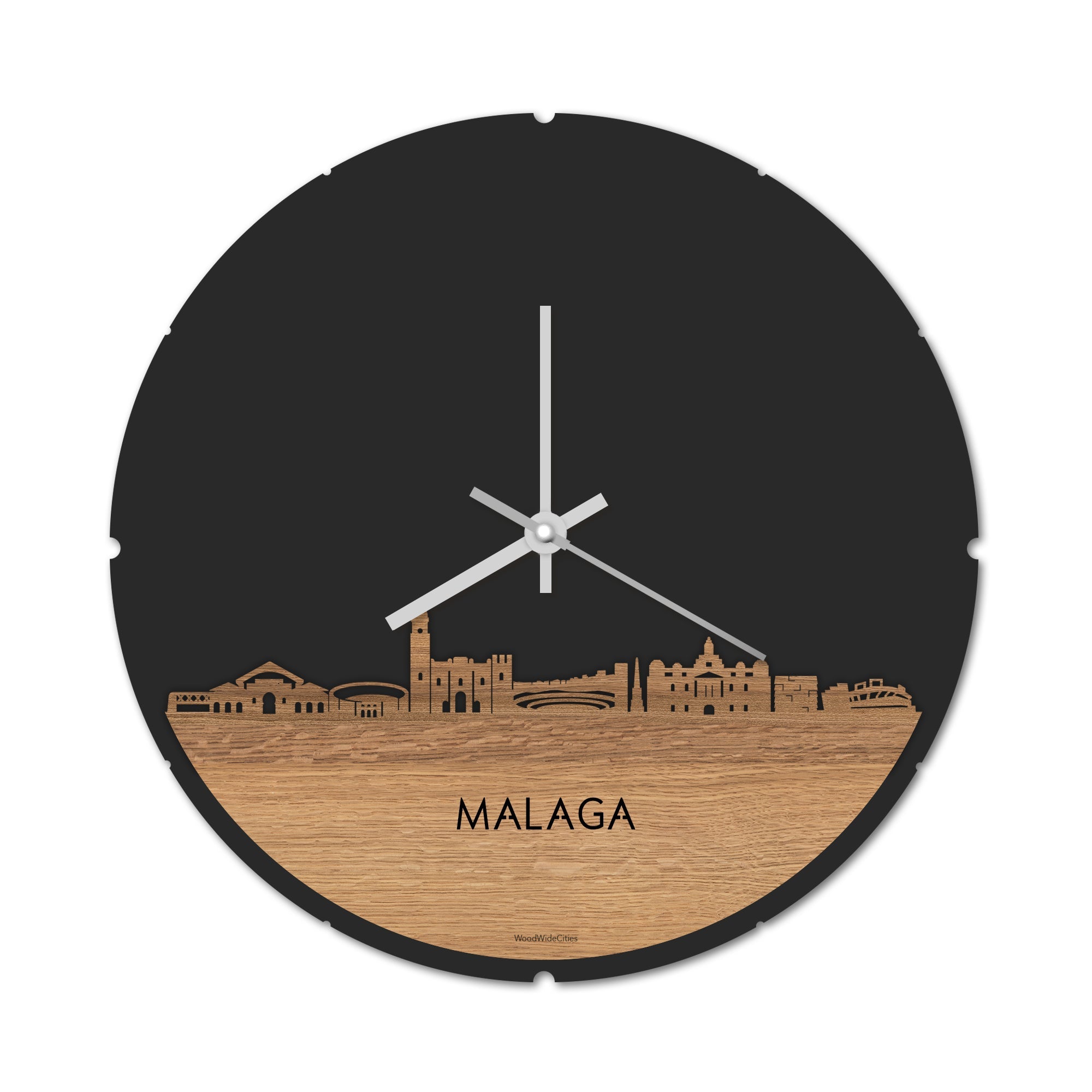 Skyline Klok Malaga Eiken houten cadeau decoratie relatiegeschenk van WoodWideCities