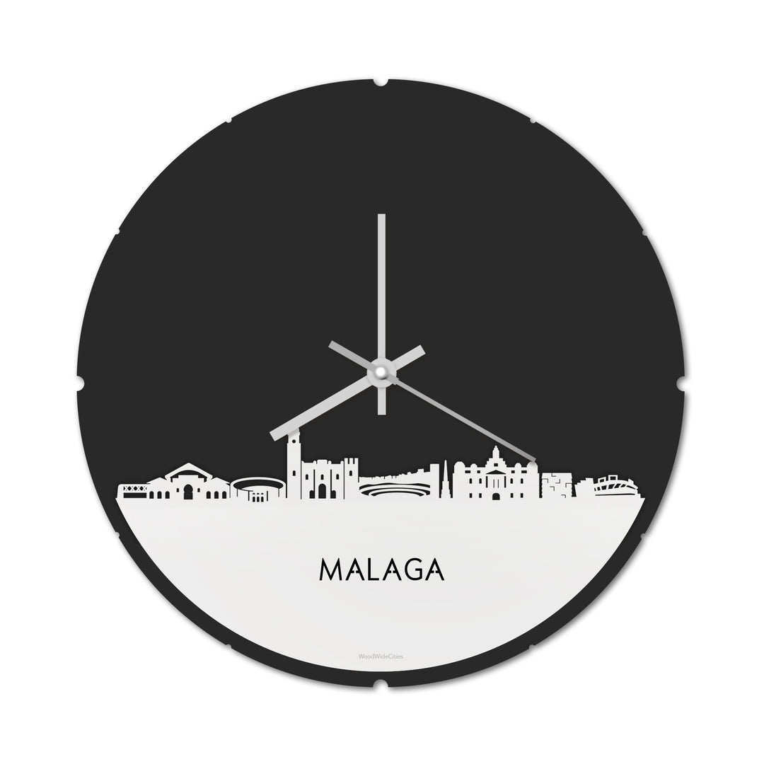 Skyline Klok Rond Malaga Wit glanzend gerecycled kunststof cadeau decoratie relatiegeschenk van WoodWideCities
