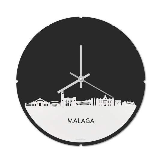 Skyline Klok Rond Malaga Wit glanzend gerecycled kunststof cadeau decoratie relatiegeschenk van WoodWideCities