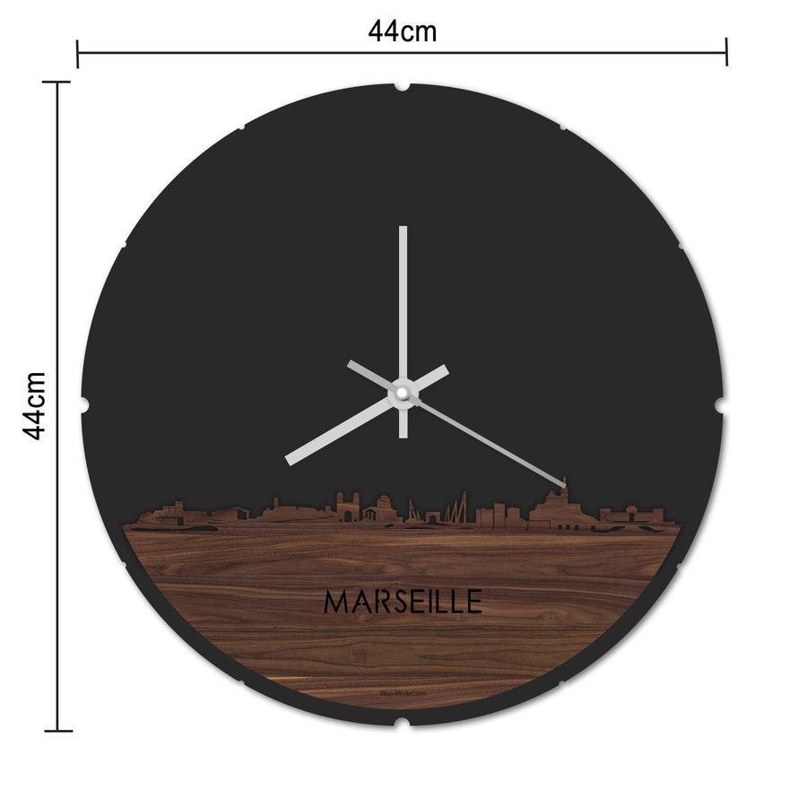 Skyline Klok Rond Marseille Bamboe houten cadeau decoratie relatiegeschenk van WoodWideCities