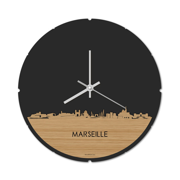Skyline Klok Rond Marseille Bamboe houten cadeau decoratie relatiegeschenk van WoodWideCities