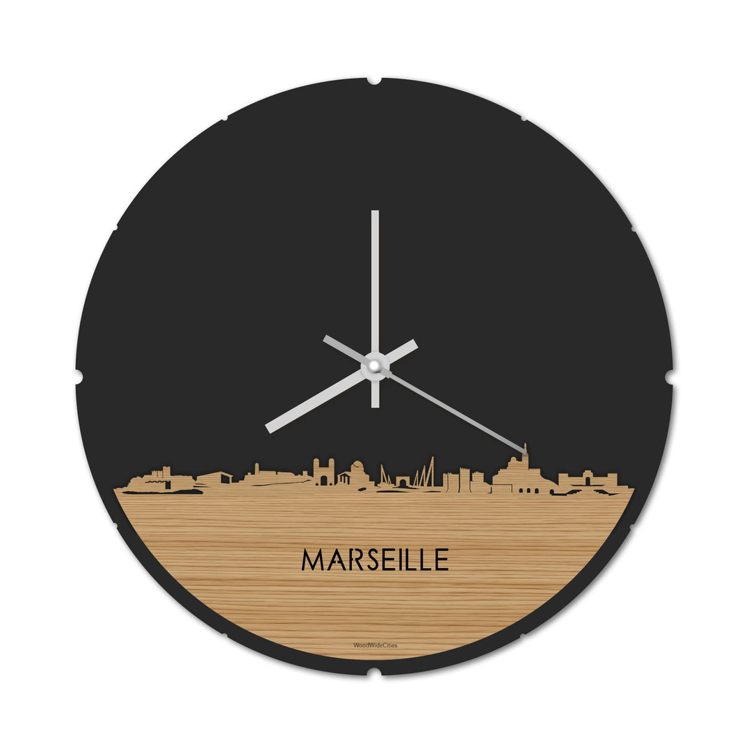 Skyline Klok Rond Marseille Bamboe houten cadeau decoratie relatiegeschenk van WoodWideCities