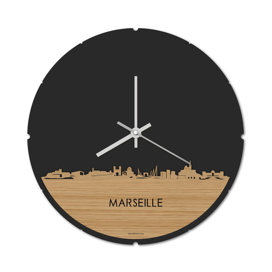 Skyline Klok Rond Marseille Bamboe houten cadeau decoratie relatiegeschenk van WoodWideCities