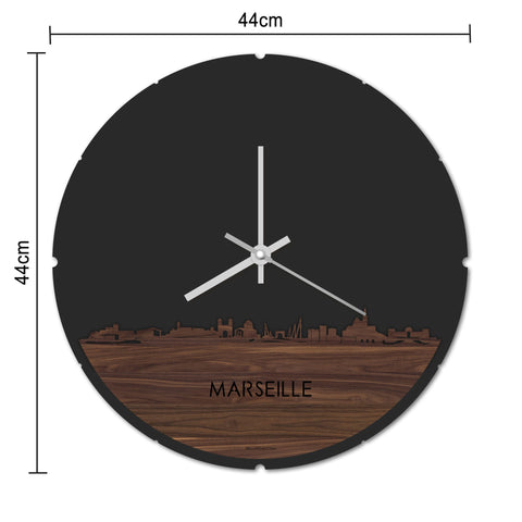 Skyline Klok Rond Marseille Palissander houten cadeau decoratie relatiegeschenk van WoodWideCities