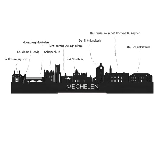 Skyline Klok Rond Mechelen Wit glanzend gerecycled kunststof cadeau decoratie relatiegeschenk van WoodWideCities