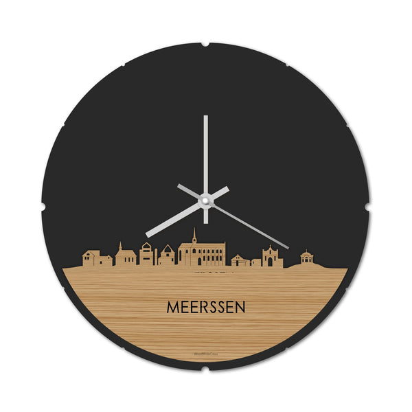 Skyline Klok Rond Meerssen Bamboe houten cadeau decoratie relatiegeschenk van WoodWideCities