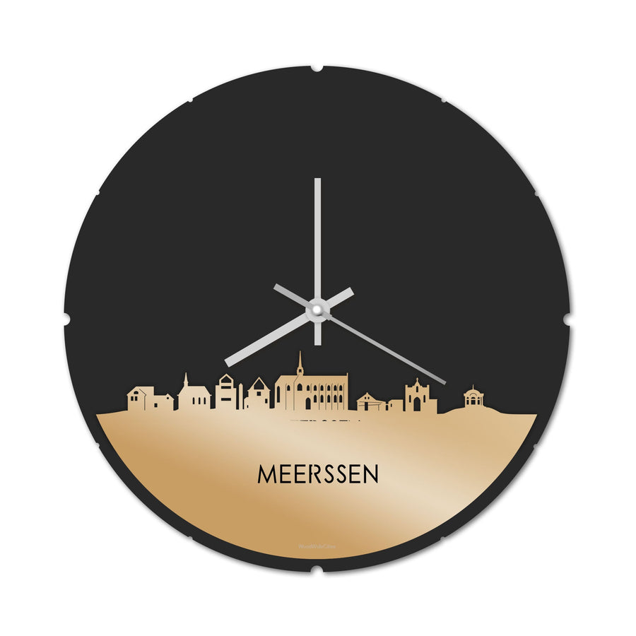 Skyline Klok Rond Meerssen Metallic Goud gerecycled kunststof cadeau decoratie relatiegeschenk van WoodWideCities